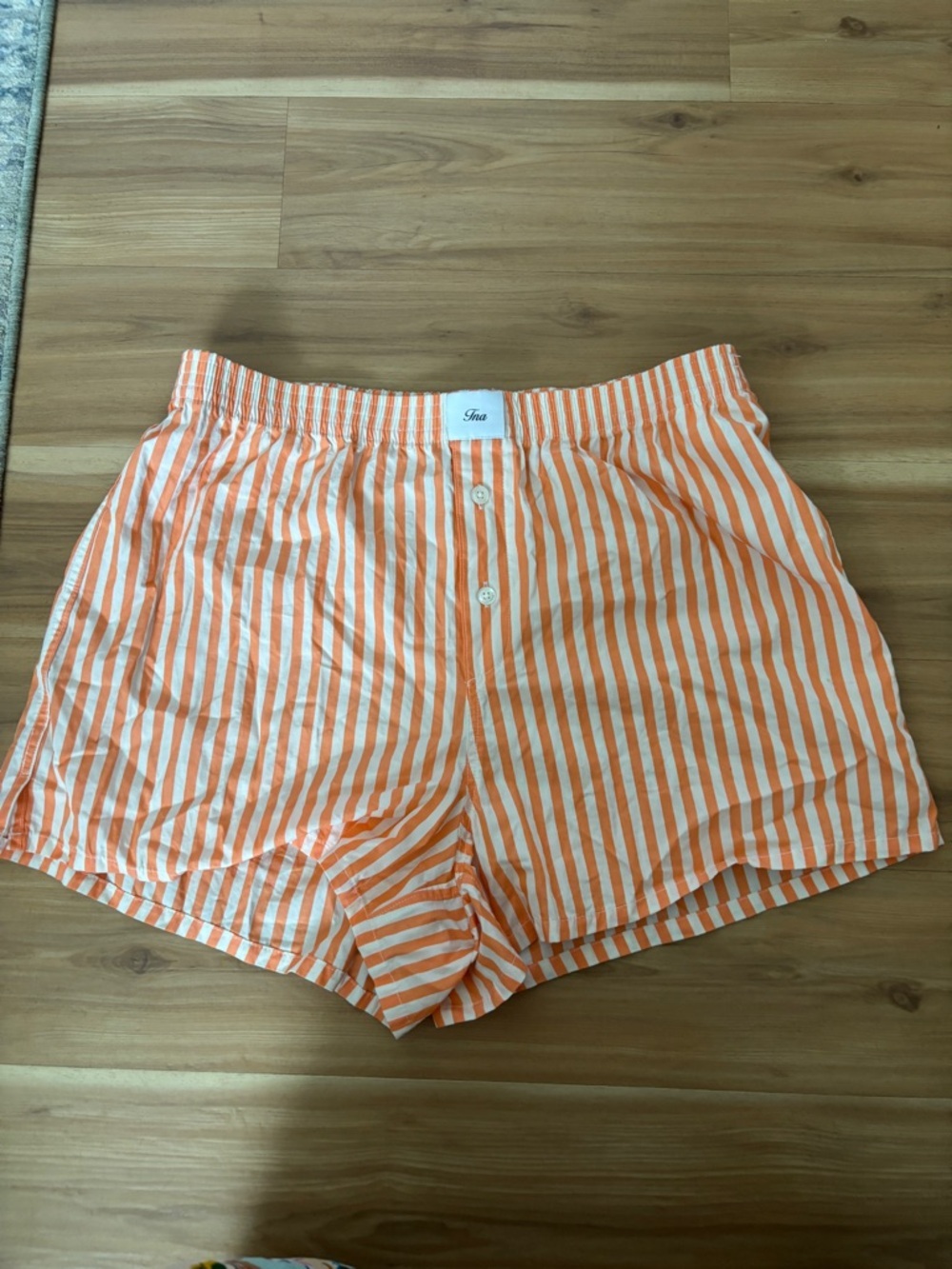 TNA Orange and White Striped Cotton Sleep Shorts